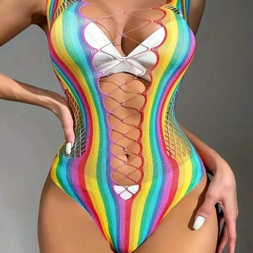 Rainbow mesh bodysuit